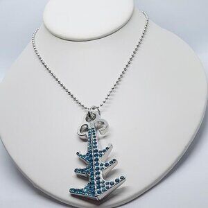 New, Blue Austrian Crystal Enameled Anchor Conertable Pendant Necklace